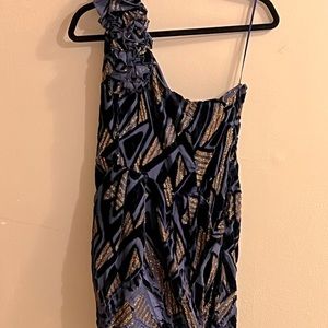 Fun one shoulder fabric mix cocktail dress